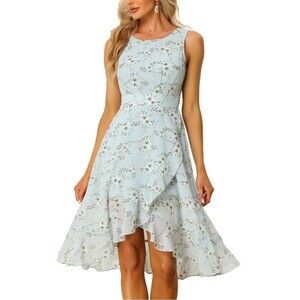Allegra K Light Blue Floral High-Low Dress
